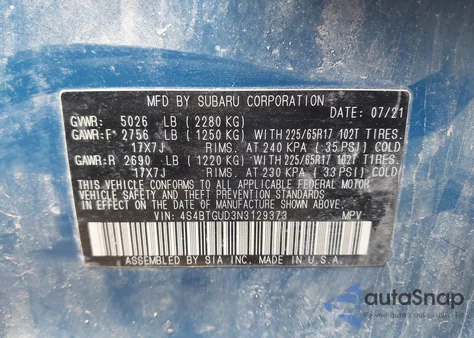 2022 Subaru Outback Wilderness z USA, uszkodzony, nr VIN 4S4BTGUD3N3129373